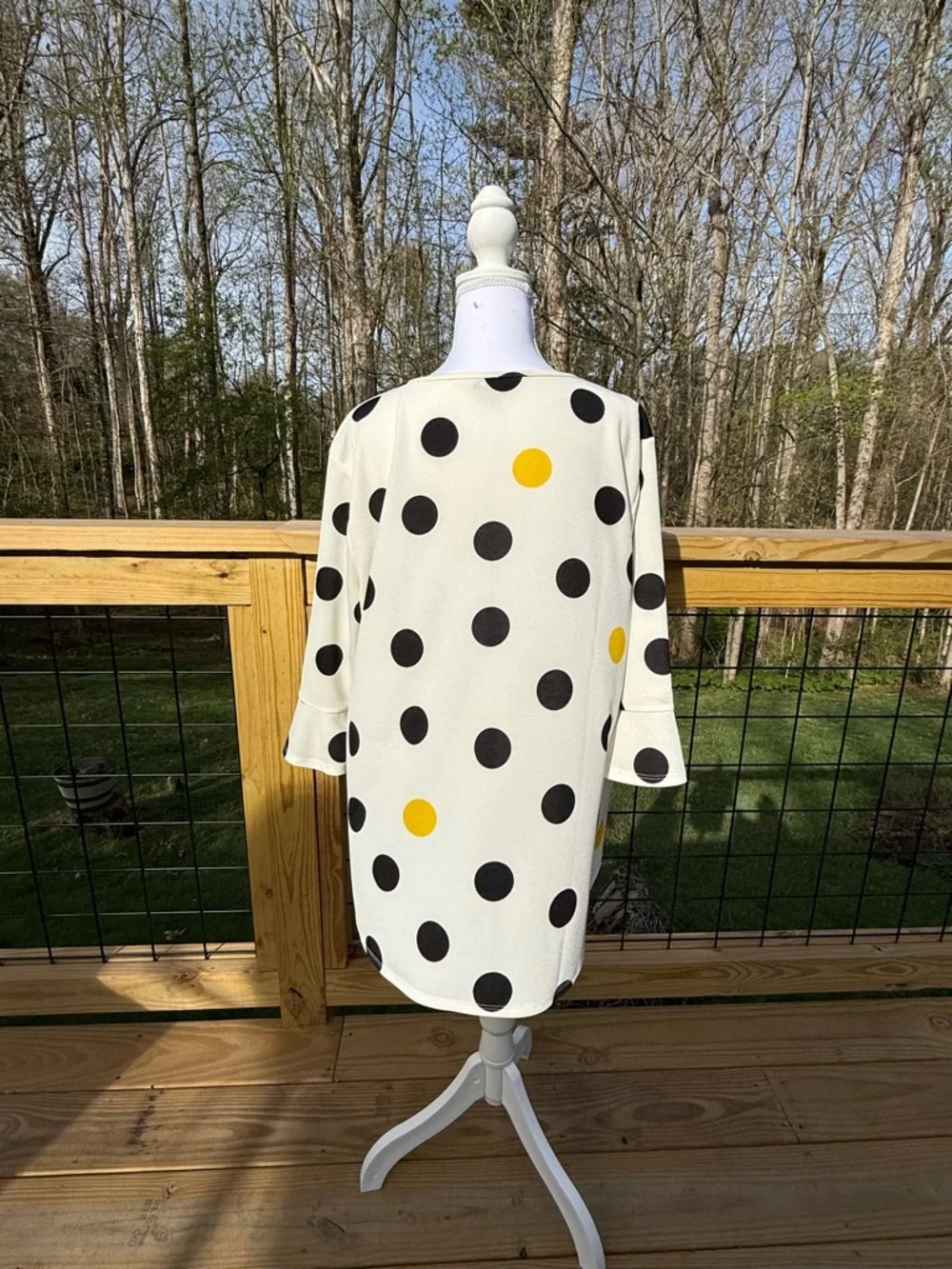 Ivory Polka Dot Tie-Front Blouse with Black & Yellow Dots - Picture 3 of 5